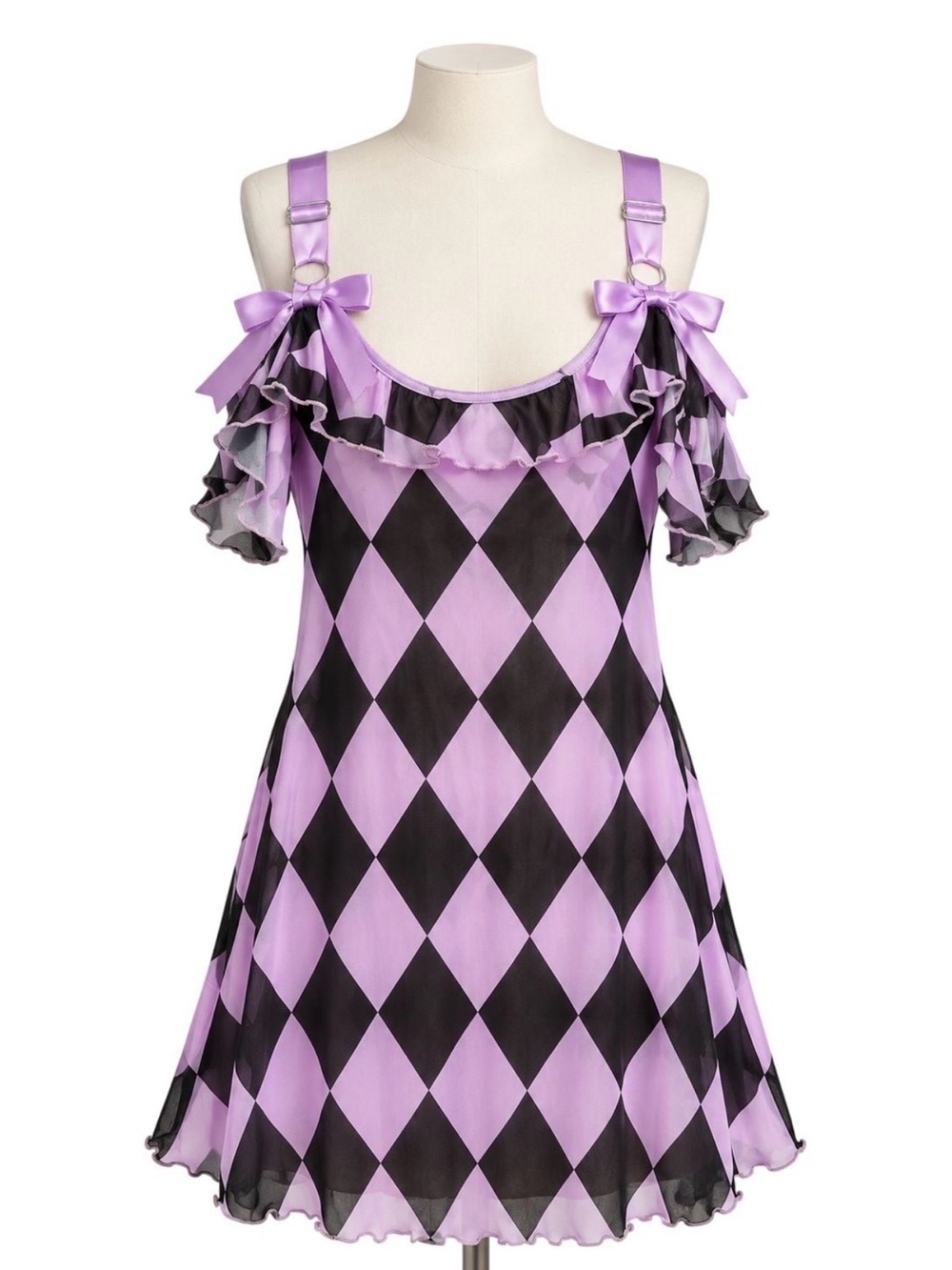 Sugar Thrillz black & purple harlequin mini dress